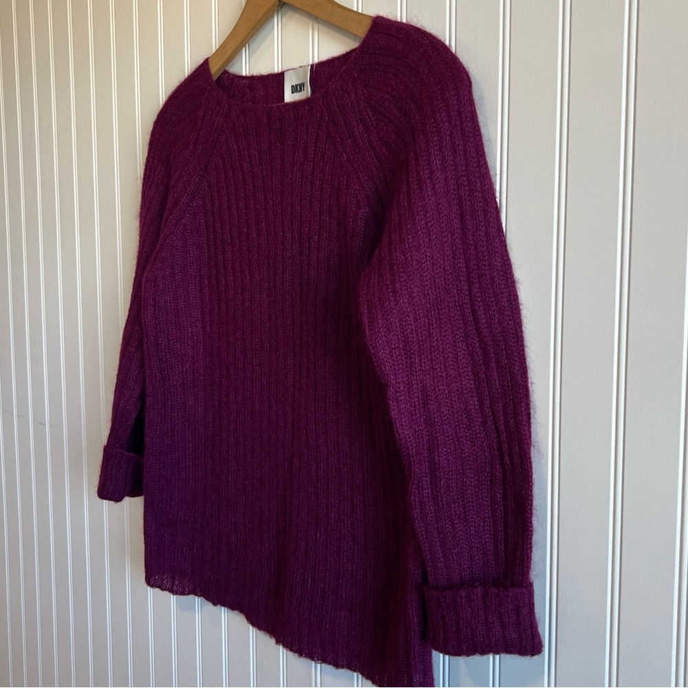 DKNY‎ Women's Rich Purple Crew Neck Sweater small sheer cuff sleeve - Picture 3 of 8